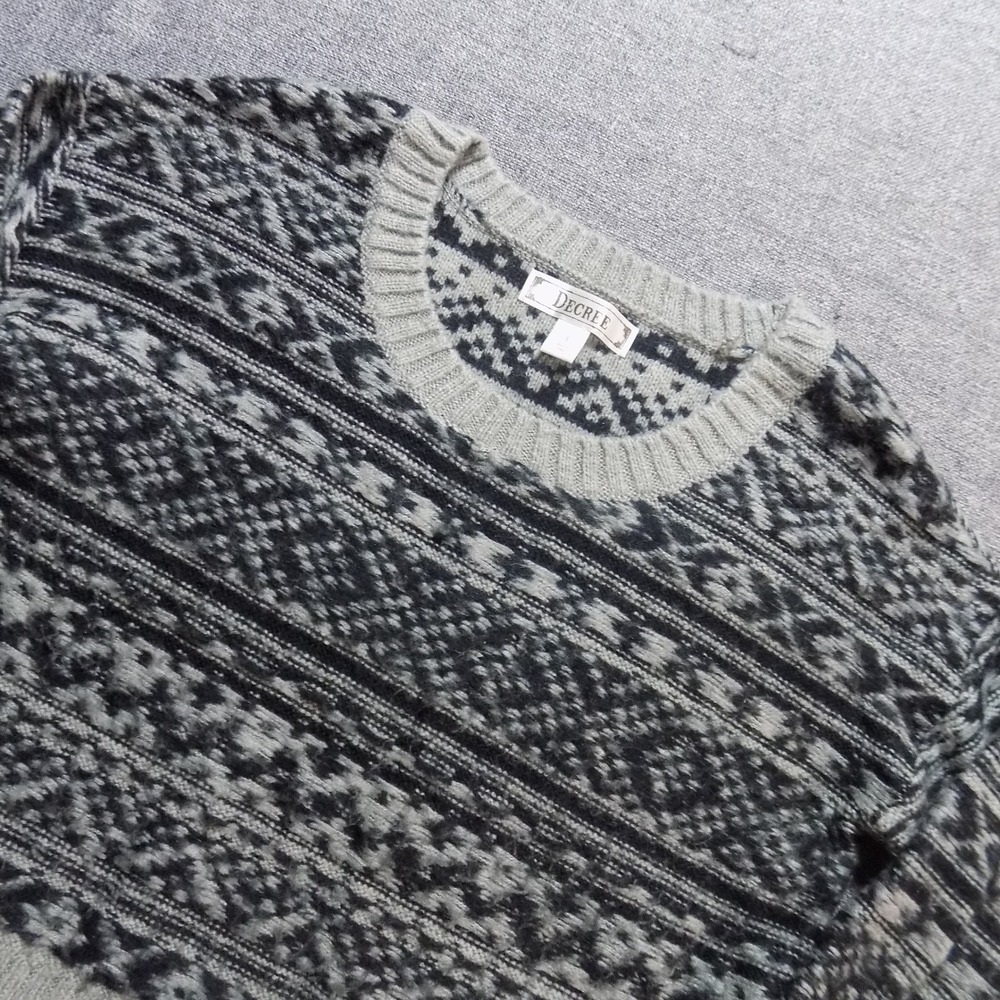 Decree Fair Isle Sweater Womens S Grey Black Good Geometric Knit Cropped 1744
